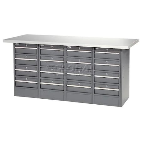 Global Industrial Workbench w/ Laminate Square Edge Top & 16 Drawers, 72inW x 24inD, Gray 253775